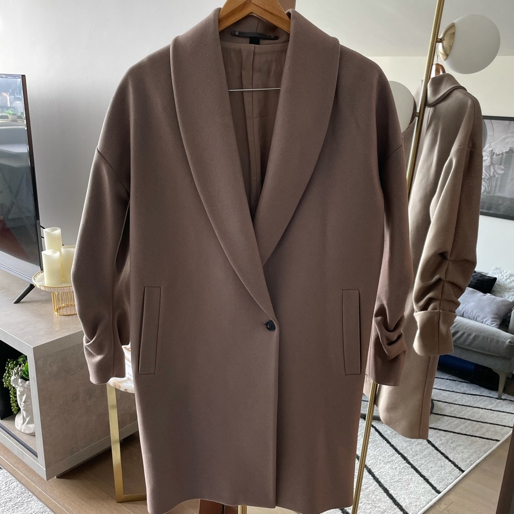 AllSaints Kenzie Oversized Wool Coat, Taupe Color, Size Small